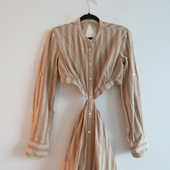 Striped Tan Midi Dress - Picture 4 of 15